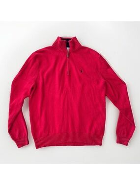 Polo Ralph Lauren Quarter Zip Sweater vintage Adult Large Red Blue Pony RL